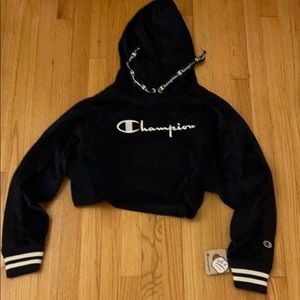 Champion navy and white crop top velour small